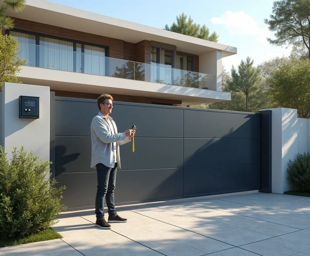 Homme se trouvant debout devant son portail de maison