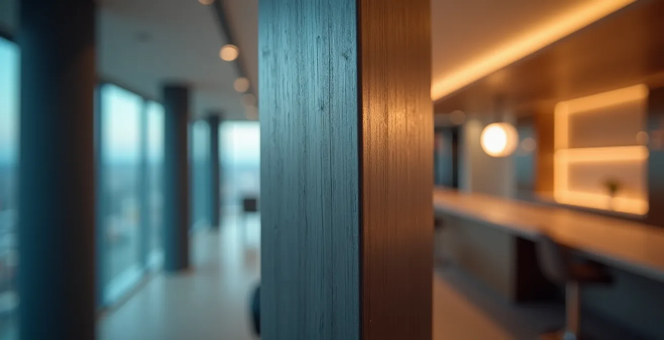 Vue macro de la jonction entre un profilé acier et un cadre aluminium